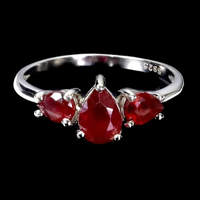 925 Sterling Silver Ring Pear Ruby 7x5mm Natural Gemstone Jewelry Size 7 - Image 1 of 4