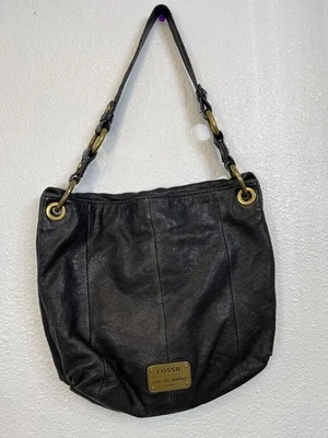 FOSSIL "Long Live Vintage" Black Super Soft Leather Baguette Bag Purse - Image 1 of 4