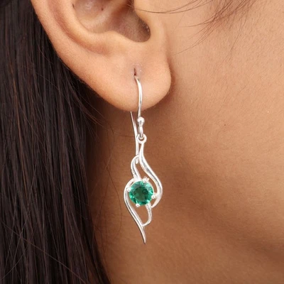 Chrome Diopside Gemstone 925 Sterling Silver Jewelry Drop/Dangle Earrings 1.70" - Image 1 of 4