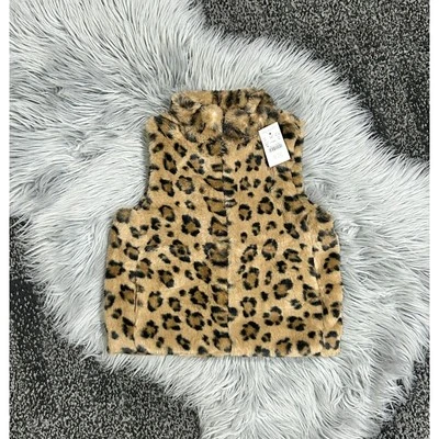 Colete de inverno Crewcuts meninas leopardo chita pelúcia pele sintética tamanho XS NOVO - Imagem 1 de 3