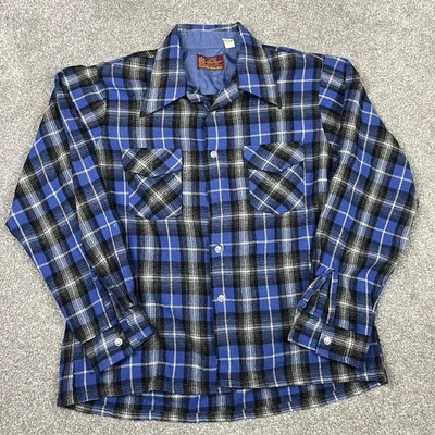 Рубашка мужская Sears Perma-Prest L клетчатая на пуговицах фланелевая шерстяная смесь Япония НЕДОСТАТКИ - Изображение 1 из 4