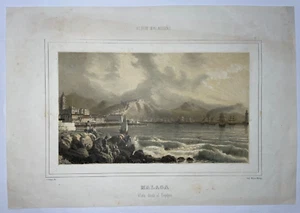 MALAGA SPAIN c. 1847 JOSE VALLEJO & FRANCISCO MITJANA ANTIQUE ENGRAVED VIEW - Picture 1 of 3