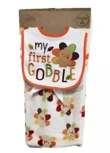 Baby Essentials My First Gobble Blanket and Bib Set First Thanksgiving - Picture 1 of 4