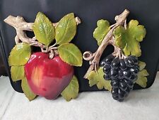 Vintage Chalkware Fruit Wall Decor Plaque Grapes & Red Apple Granny Core.