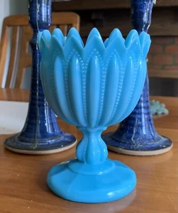 Vaso/calise vetro latte blu turchese vintage Vallerystahl anni '30 - Foto 1 di 11