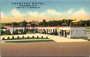 ALBUQUERQUE, NEW MEXICO - PREMIERE MOTEL - ROUTE 66 ROADISDE - LINEN POSTCARD - Picture 1 of 2