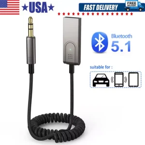 USA Aux to Bluetooth 5.1 Adapter 3.5mm Bluetooth Receiver Microphone for Car Lot - Picture 1 of 21