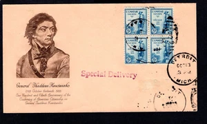 734 Grimsland cachet Gen Kosciuszko FDC 1933. SPECIAL DELIVERY w/block of 4 - Picture 1 of 2