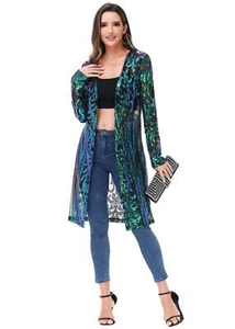Women's Sparkly Sequin Cardigan Long Sleeve Open Front Glitter Kimono - Picture 1 of 34