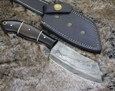 CUSTOM HANDMADE FORGED DAMASCUS STEEL HUNTING SEAX FIX BLADE KNIFE + SHEATH - Image 1 of 4