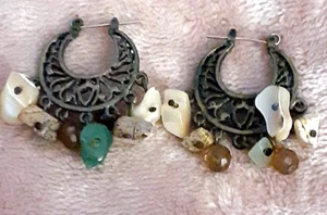 Pendientes boho tono plata 1" concha astillas - Imagen 1 de 2
