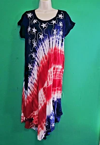 Vestido Ashley Taylor Rojo Blanco Azul Ombre Tie Dye Cubre Patriótico Transparente - Imagen 1 de 11