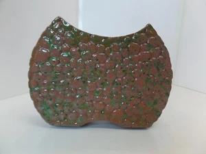 Unusual Shaped Textured Ceramic Vase in Browns & Greens 6" T X 10" L X 3" W - Picture 1 of 13
