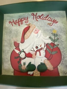 Handbemalt Signiert Weihnachten Santa Happy Holidays Holz Serviertablett - Bild 1 von 5