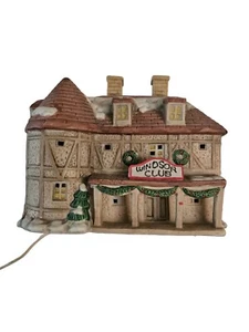 Vintage Old World Village WINDSOR CLUB Hand Painted Porcelain Lighted House 1992 - Picture 1 of 5