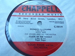 ROGER ROGER ORCHESTRA - Research Programme C1011 CHAPPELL LIBRARY 78 RPM Ex - Picture 1 of 1