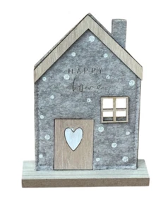 Casa de fieltro decorativa independiente Happy Home sobre base de madera (16 x 12 x 4 cm) - Imagen 1 de 5