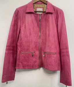 Onstage Collection Soft Leather Jacket Designer Moto Biker Pink Womens 46 M - Picture 1 of 15