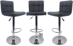 Black Bar Stools, 3 chairs, Faux Leather, swivel, height adjustable, set of 3 - Picture 1 of 18