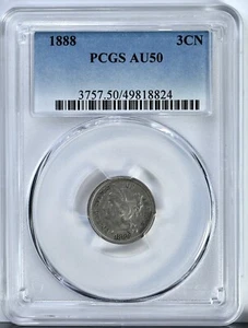 1888 Three Cent Nickel PCGS Graded AU50 Wow Nice Looking Coin 3757 - Picture 1 of 2