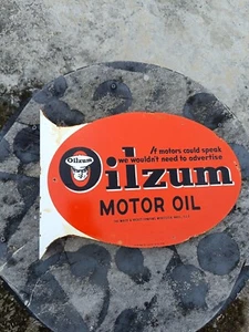 Vintage style OILZUM Oil Company NOT Porcelain Advertising Sign with holder - Picture 1 of 23