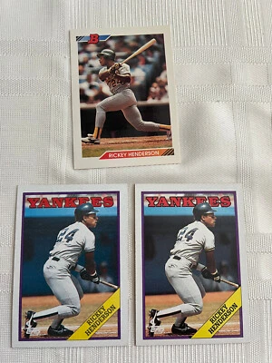 (3)RICKEY HENDERSON)-(2) 1988 TOPPS #60-1992 BOWMAN # 166 BASEBALL CARDS - Image 1 of 2