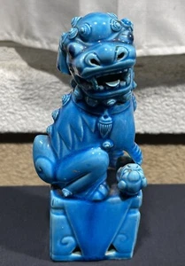 Antique Imperial Blue Porcelain Ceramic Chinese Feng Shui Female Foo Dog Lion - Picture 1 of 22