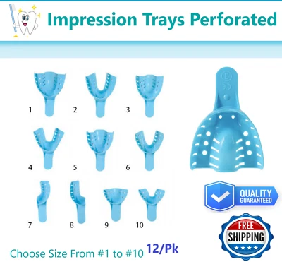 SAFE-DENT Dental Perforated Plastic Impression Trays XL, L, M, S, Upper /Lower, 12/Bag