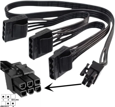 EVGA Modulares Netzteil Festplatte Netzteil Kabel 6 Pin auf 3x 4 Pin Netzkabel UK