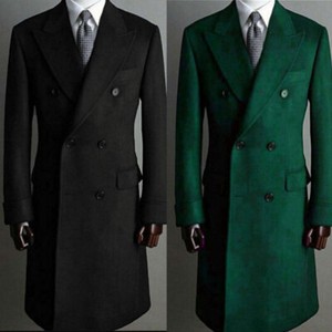 Men Formal Overcoat Wool Jacket Double Breasted Blazer Peak Lapel Tuxedos Coat