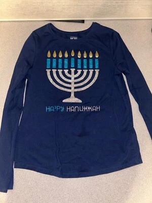 Camiseta Jumping Beans® Holiday Manga Larga - Talla 12 Niñas - Hanukkah Menorá Brillo Foto 1 de 2