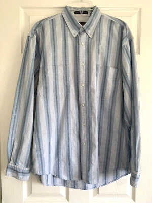Eddie Bauer Shirt Mens L Blue White Stripe Button Down Northwest Chambray Vtg - Image 1 of 4