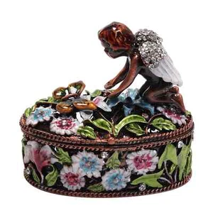 White Crystal Enameled Angle Trinket Box Storage Jewelry Box in Rosetone - Picture 1 of 6