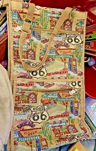 JADE ROUTE 66 AMERICANA COLLAPSIBLE ROLLING TAPESTRY TOTE BAGS W/ ZIPPER CLOSURE - Picture 1 of 5