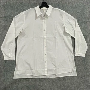 Eileen Fisher Cotton Poplin Shirt L Collared Button-Up Tunic Casual Preppy Work - Picture 1 of 15