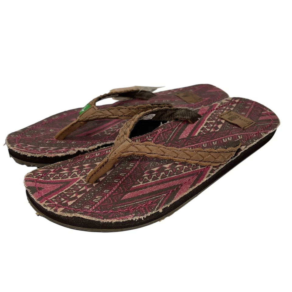 Sanuk Poncho Viva Yoga Chanclas Mujer Talla 5 Marrón Cuero Rosa Sandalias Tribales Foto 1 de 4
