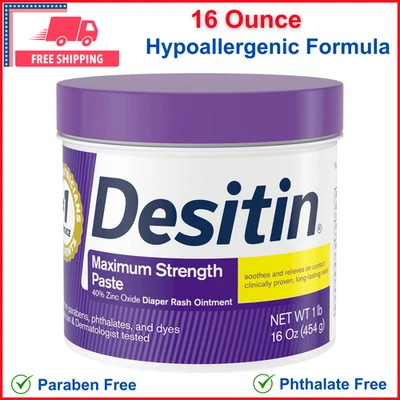 Creme para assaduras Desitin Maximum Strength bebê 16 oz com 40% de óxido de zinco, sem corante - Imagem 1 de 4