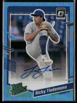 2023 Donruss Optic #RPS-RT Ricky Tiedemann Carolina Blue AUTO #/35 - Image 1 of 2