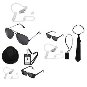 1Sets Secret Agent Secret Service Costume Set w/Zipper Ties Sunglasses Cosplay - Picture 1 of 33