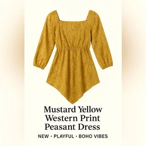 Wrangler Mustard Yellow Asymmetrical Cowgirl Boot Print Dress Girls XS - Picture 1 of 7