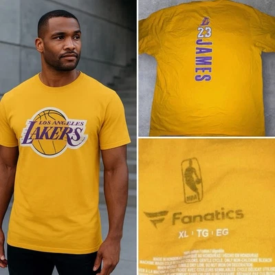 Fanatics NBA Mens XL Lakers LeBron James 23 Gold Basketball Cotton T Shirt - Image 1 of 4