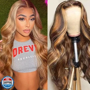 Fascara 13x4 Highlight Ombre Lace Frontal Perücken Echthaar 4/27 Honigblond 1 - Bild 1 von 5