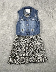 Rare Editions Girls Size 4 Cheetah Leopard Print Chiffon Dress Blue Denim Vest - Picture 1 of 8