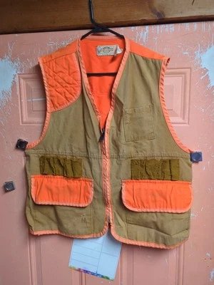 SafTBack Hunting Vest Game Pouch Holders Blaze Orange Tan VTG USA Large  - Image 1 of 4
