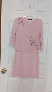 Monster Girl Vintage Dress & Embroidered Cardigan Thin Pink Poly USA L 10-12 Euc - Picture 1 of 3