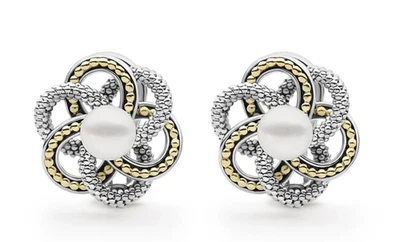 Lagos Caviar Omega Pearl Silver 14K Gold Love Knot Stud Earrings NEW $950.00 - Image 1 of 4