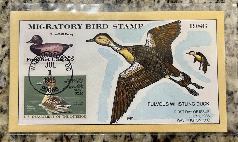 1986 Federal Duck Stamp FDC – $7.50 Fulvous Whistling Duck – Collins - Migratory - Image 1 of 1