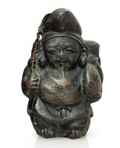 Vintage Ebisu japanische Glücksgott Figur Bronze Metall 2" Wohlstandsfischer - Bild 1 von 8
