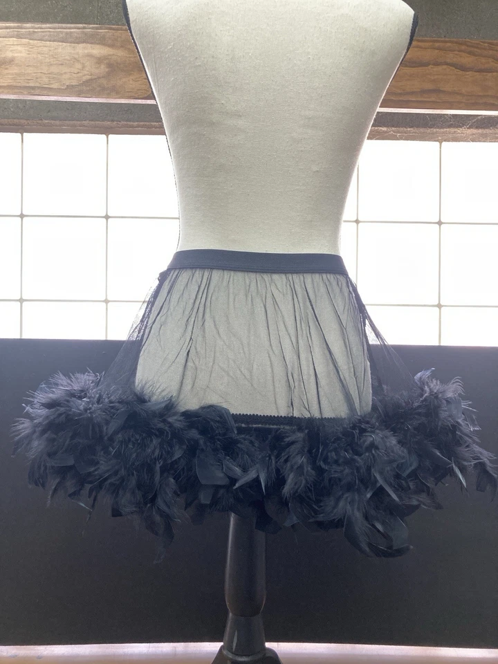 Vintage Hot Topic Black Maribou Feather Trimmed Tutu Halloween Cosplay Costume - Image 1 of 4