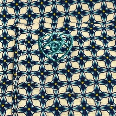 ARIAT Stretch Button-Down Shirt~Mens L~Blue White Pattern Long Sleeve Western - Image 1 of 4